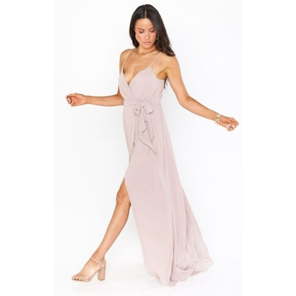 Show Me Your Mumu Bridesmaid Party Dress Liz Long side Tie Dune/ Tan NWT Sz S - Picture 2 of 8
